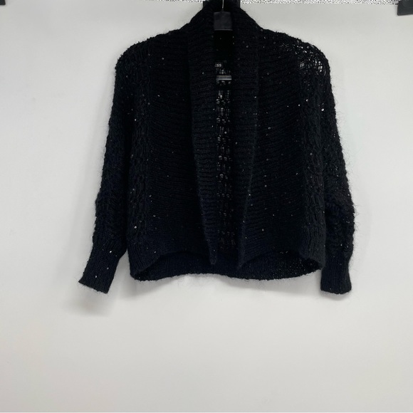 EXPRESS  Women's Black Sequins Crop Open Front Knit Wool Blend Cardigan Size S - Picture 2 of 9